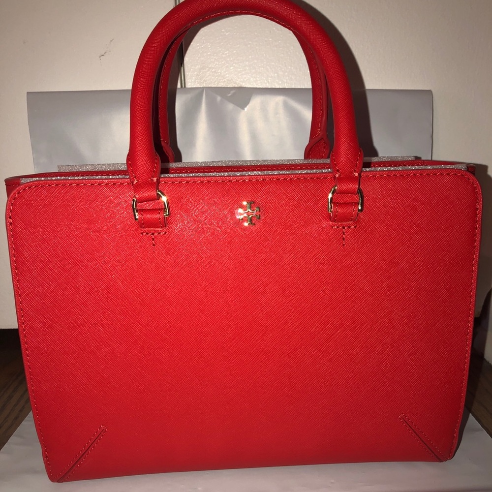 NWT Tory Burch  Emerson Small Red Tote Leather Satchel - Picture 3 of 9